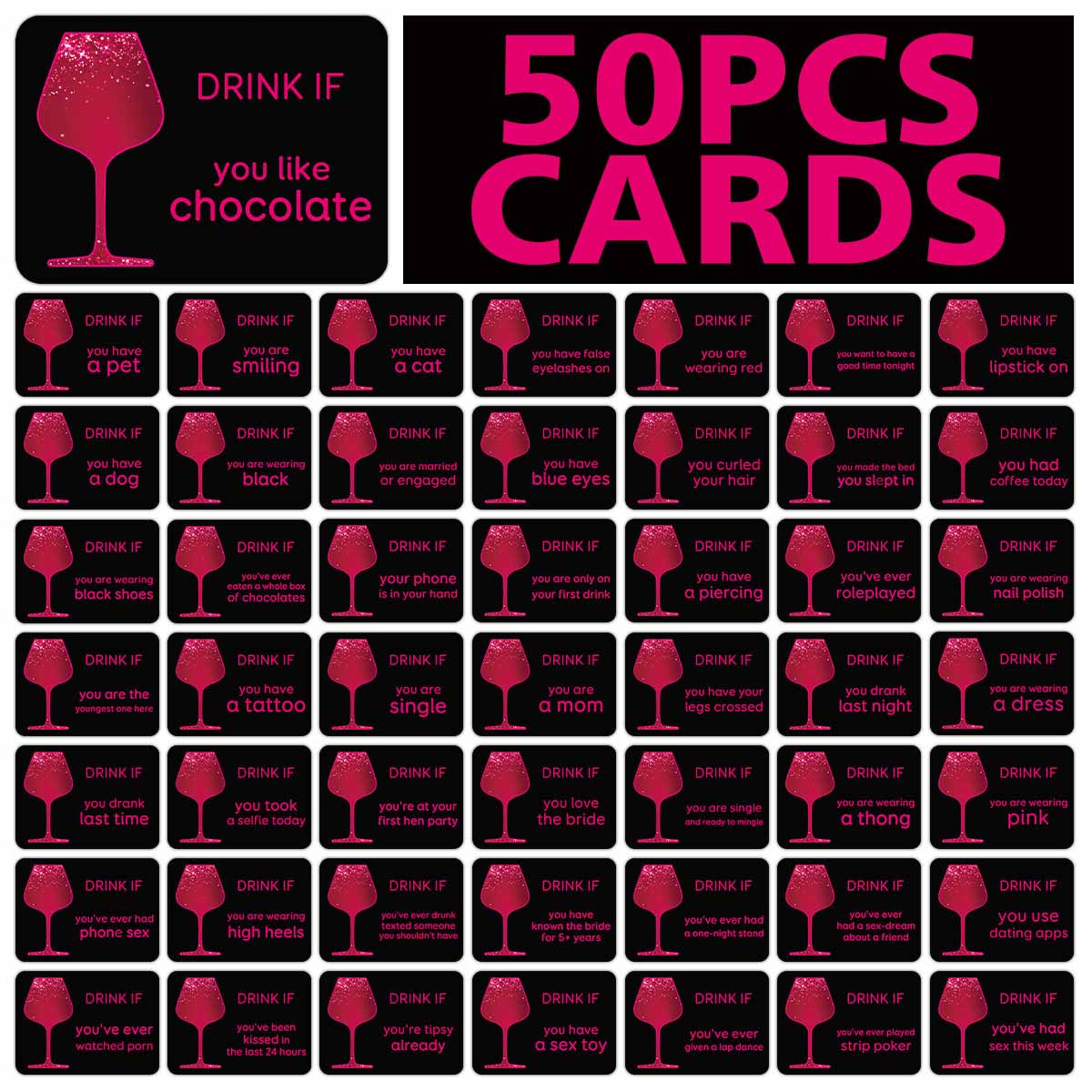 Party Games Bachelorette - 50 stuks vrijgezellenfeest drankkaarten, bruidsdouche drankkaart,